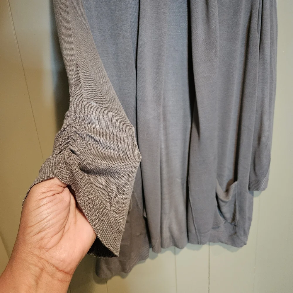Karen Scott Taupe Open-Front Women's Cardigan